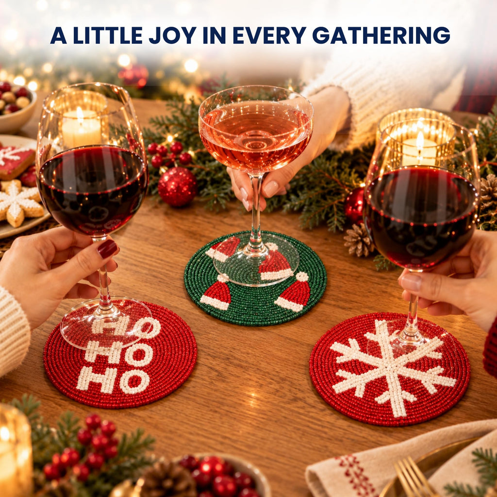 Christmas Coasters Set of 4 Beaded Coasters with Christmas Theme