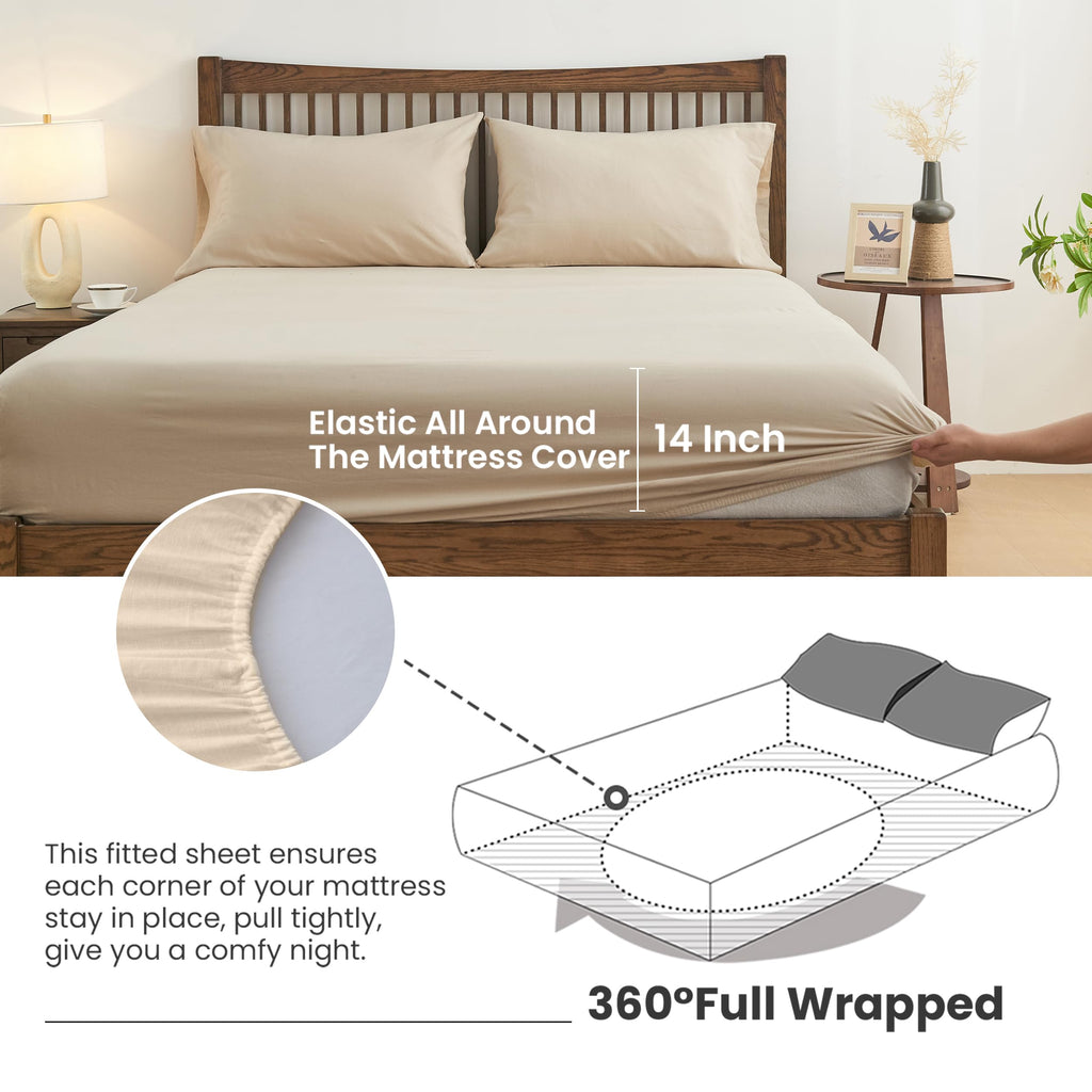 Belgian Linen Sheet Set Solid Color - 4 Pieces (1 Flat Sheet, 1 Fitted Sheet & 2 Pillowcases) Natural Flax Cotton