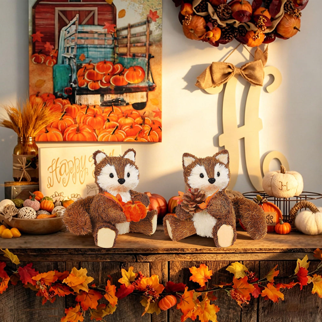 Handmade Set of 2 Fox Fall Decorations