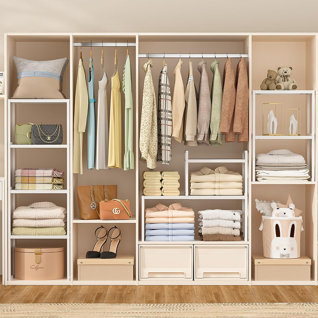 2 Pack Stackable Closet Organizers and Storage Shelves, Expandable Metal Clothing Shelf, Adjustable Shelving Unit for