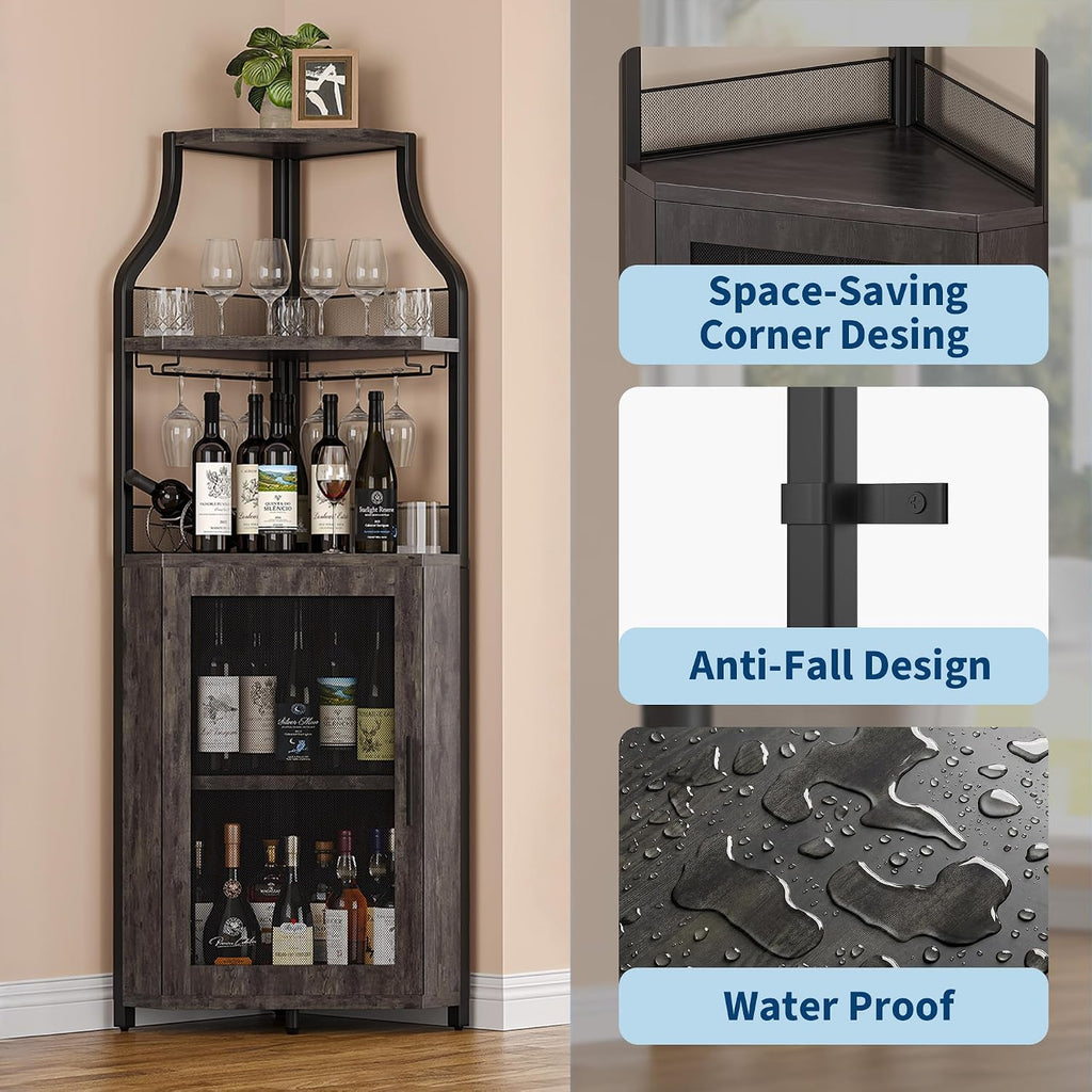 Corner Bar Cabinet Modern Wine Cabinet with Wine Rack & Glass Holder 5-Tier Bar Wine Home Bar Liquor Storage Cabinet