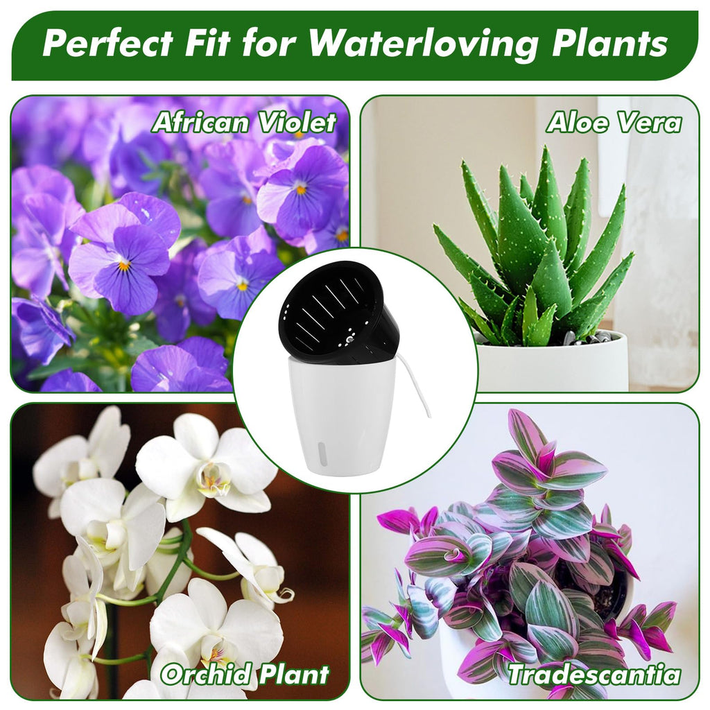 6.7 Inch Self Watering Pots for Indoor Plants, 6 Packs African Violet Pots with Indicator, Black Wick Pot with
