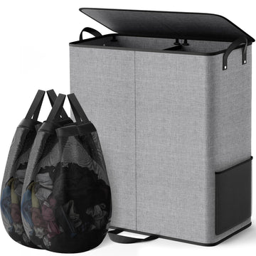 155L 2 Section Laundry Hamper with Lid, Laundry Basket, Gray