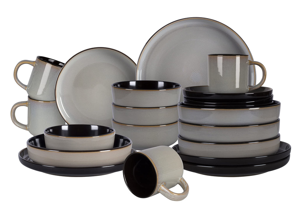 Euro-Nordic Stoneware 20pc Dinnerware Set, Reactive Glaze (Grey, 20pc Set)