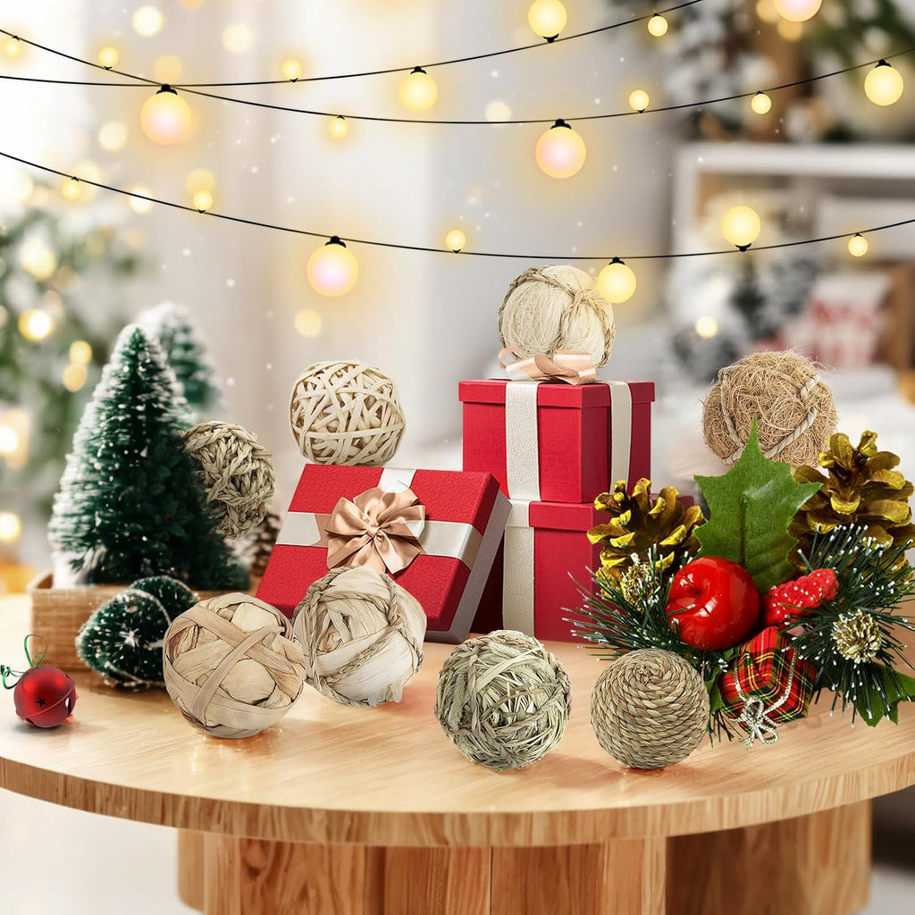 8-Pack Rustic Wicker Decorative Balls for Bowls - Set of 8