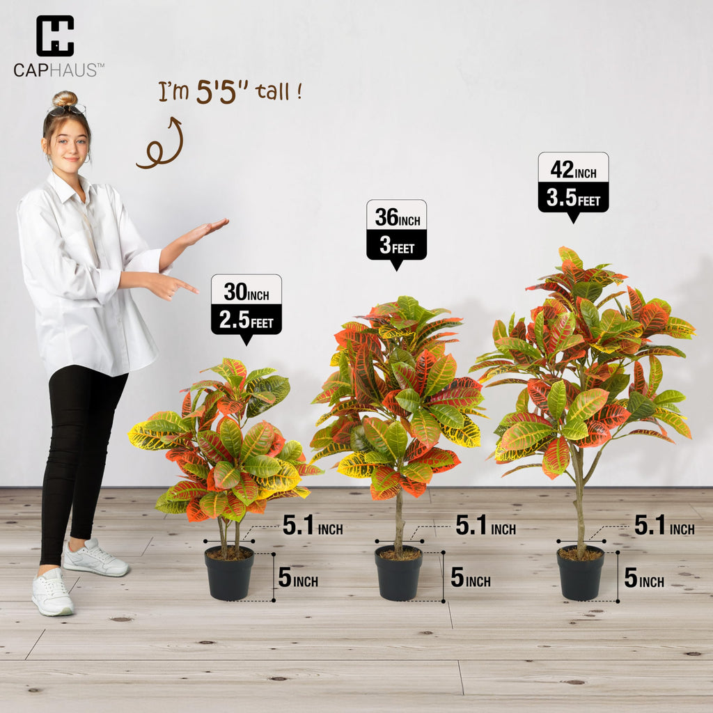 36 Inch Artificial Croton Tree Potted Plant - UV Resistant Faux Topiary Plant, Low Maintenance Realistic Indoor