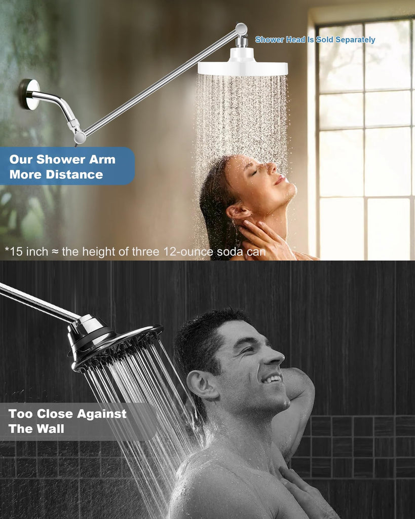 11 Inch Adjustable Shower Head Extension Arm With Locking Set Screw, 304 Stainless Steel Chrome Angle Height