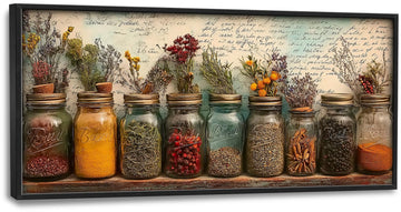 Kitchen Wall Art Spices Herbs Food Wall Decor Large Size Dining Room Canvas Painting Pictures Prints Framed Home