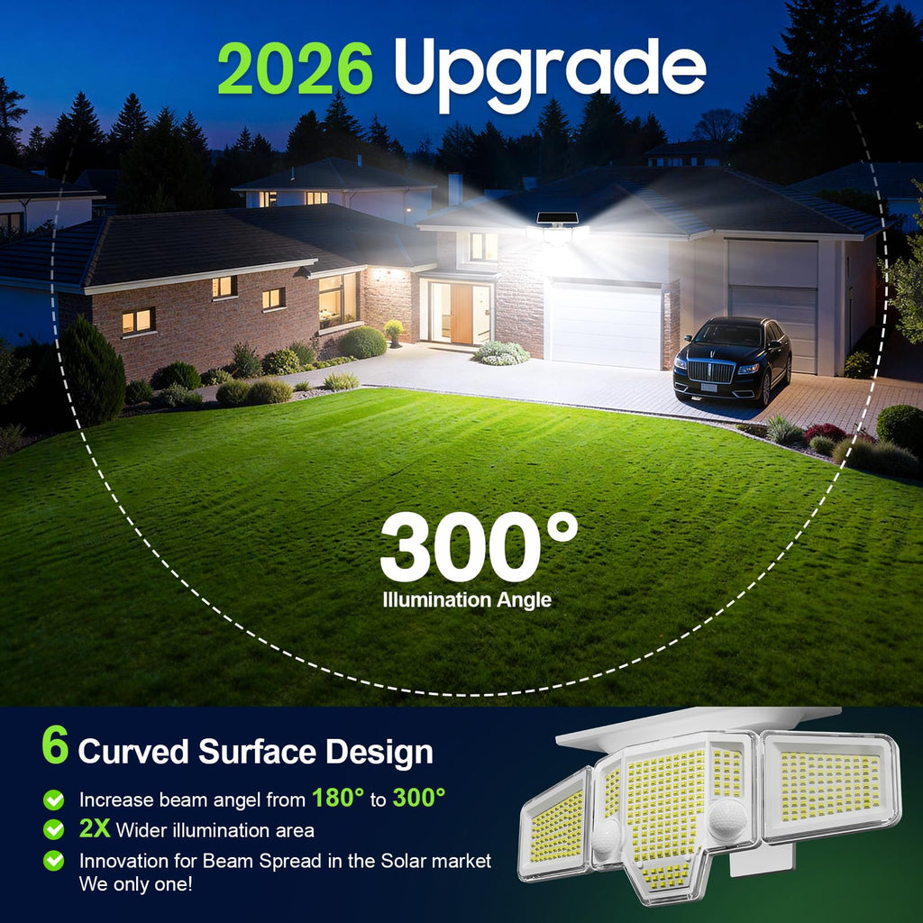 Solar Flood Lights, Dual Motion Sensor Outdoor Lights, White