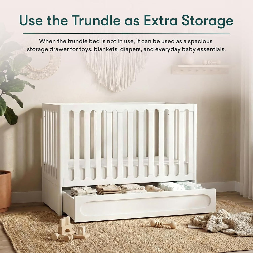 Lulla & Lulli 3-in-1 Convertible Baby Crib with Trundle - Solid Wood, Non-Toxic Finish, Converts to Toddler Bed &