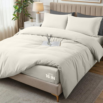 Duvet Cover, 4 PC Cotton Like Polyester With Zipper Closure, Ivory