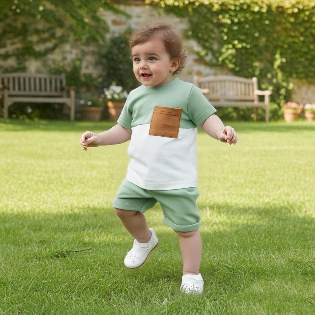 Infant Baby Boy Summer Clothes Outfit Color Block T-shirt Shorts Set