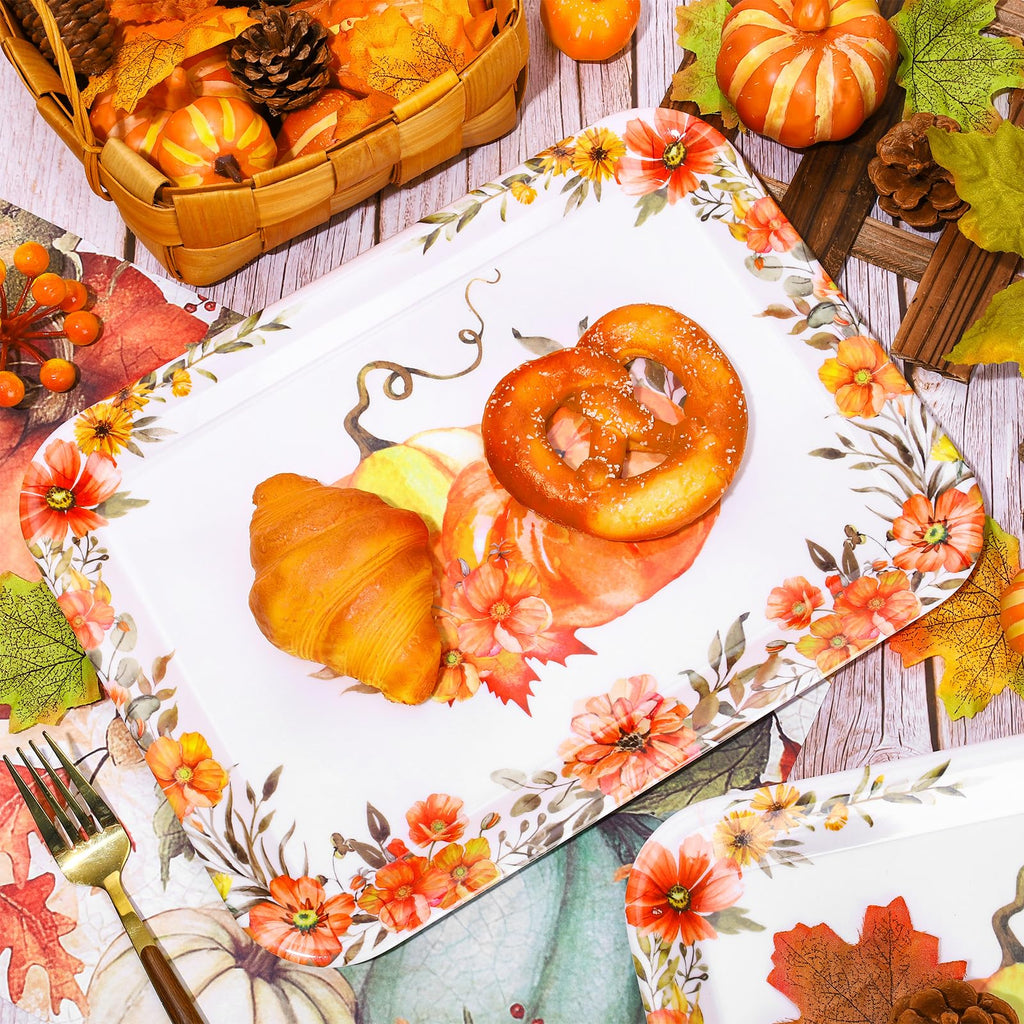 3Pcs Fall Serving Tray, Watercolor Floral Pumpkin, 10 x 13 in