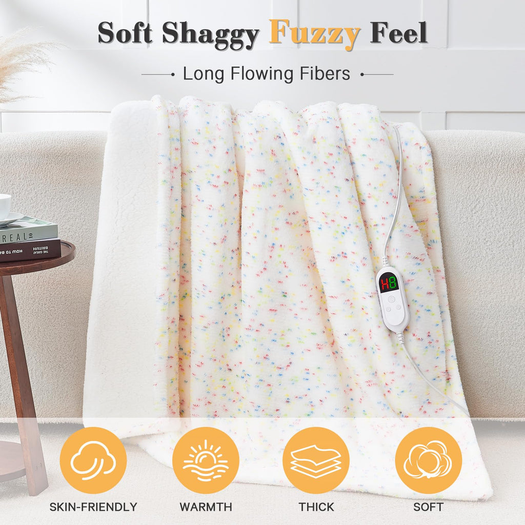 Heated Blanket Electric Throw 50"X60", Heating Fuzzy Blanket, Rainbow
