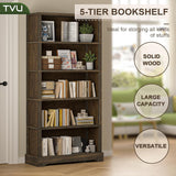 5-Tier Solid Wood Book Shelf, Floor Standing Bookcase, 65" H × 31.5" W × 11.8" D Bookshelf