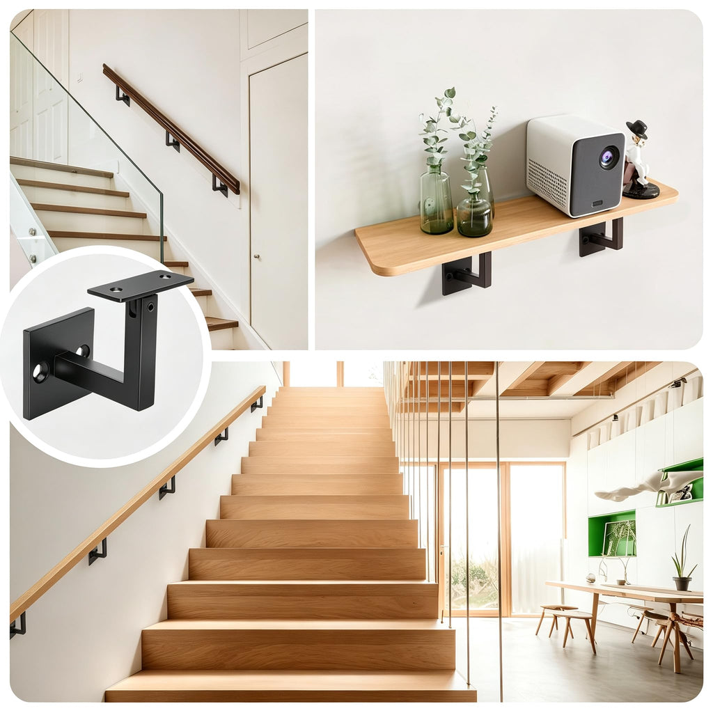 Set of 5 Adjustable Swivel Handrail Brackets, 304 Stainless Steel Stair Railing Supports, Matte Black Modern Wall