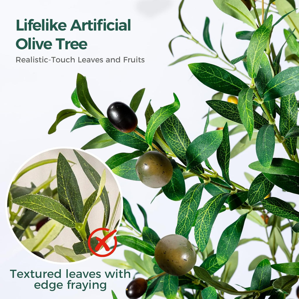 Olive Tree, 6FT Tall Faux Olive Tree with Lights Moss and Planter, Olive Trees Artificial Indoor with Realistic Wood