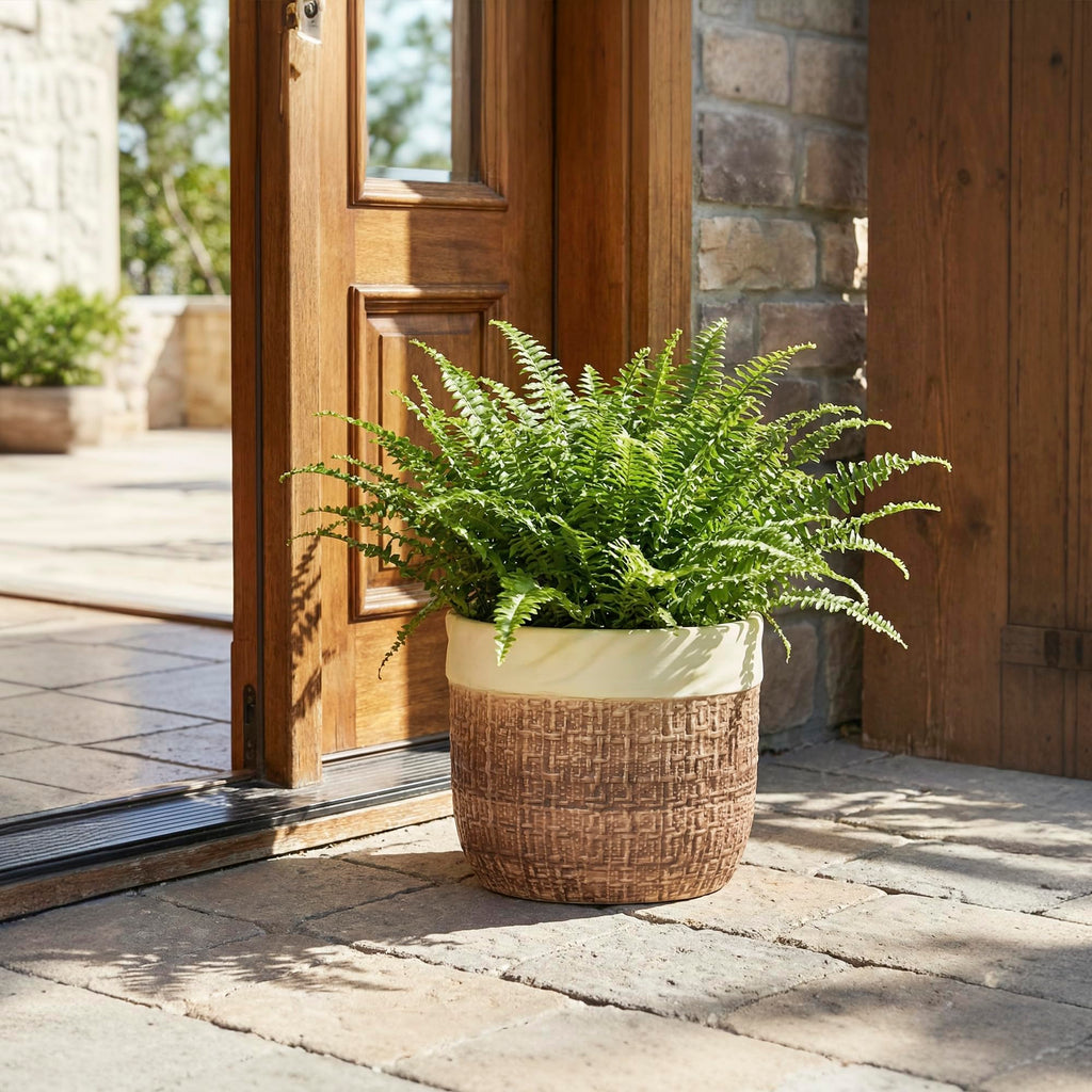 Ceramic Planter - 9.8 Inch Plant Pot for Indoor Outdoor Plants, Boho Ceramic Plant Pots with Drainage Hole and Plug