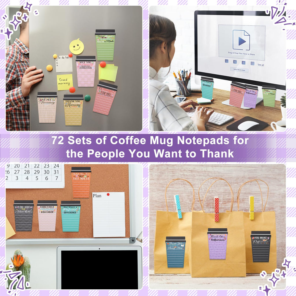 72 Set Employee Appreciation Gifts Bulk Team - 72Pack Coffee Cup Notepad+72 Ballpoint Pens+ 72 Drawstring Gift Bags
