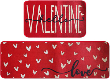 Valentine's Day Heart-Shaped Kitchen Carpet and mat Set, Two-Piece Kitchen Home Decoration, Happy Home Decoration on - Set of 2