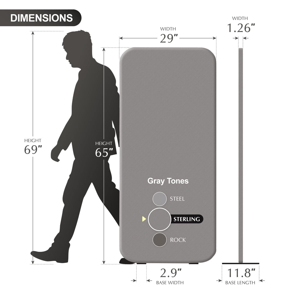 Standing Wall Room Dividers, Portable Partition, 29"x65", Sterling