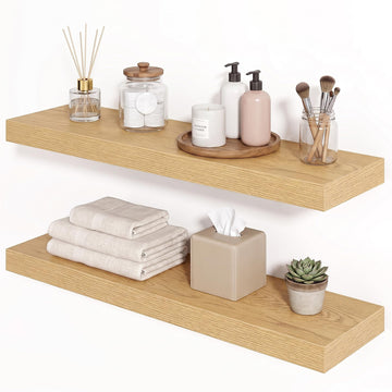 24 x 6.7 Floating Shelves Wall Mounted Set of 2 Oak
