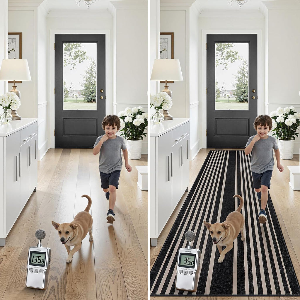 Black and White Striped Runner Rug, 2. Washable Geometric Rugs, Non Slip Rubber Backing Indoor Runner Rugs Modern
