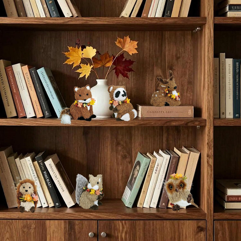 Set of 6 Sisal Woodland Animals w/Floral for Fall Home Decor