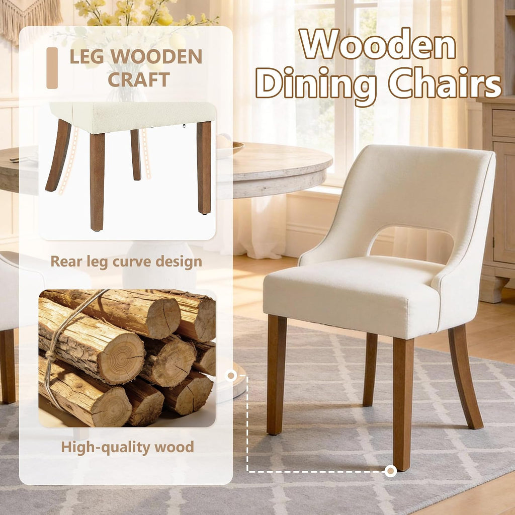 Wooden Dining Chairs Set of 2, Modern Fabric Upholstered Kitchen Chairs Dining Chair, Mid Century Modern Chair for