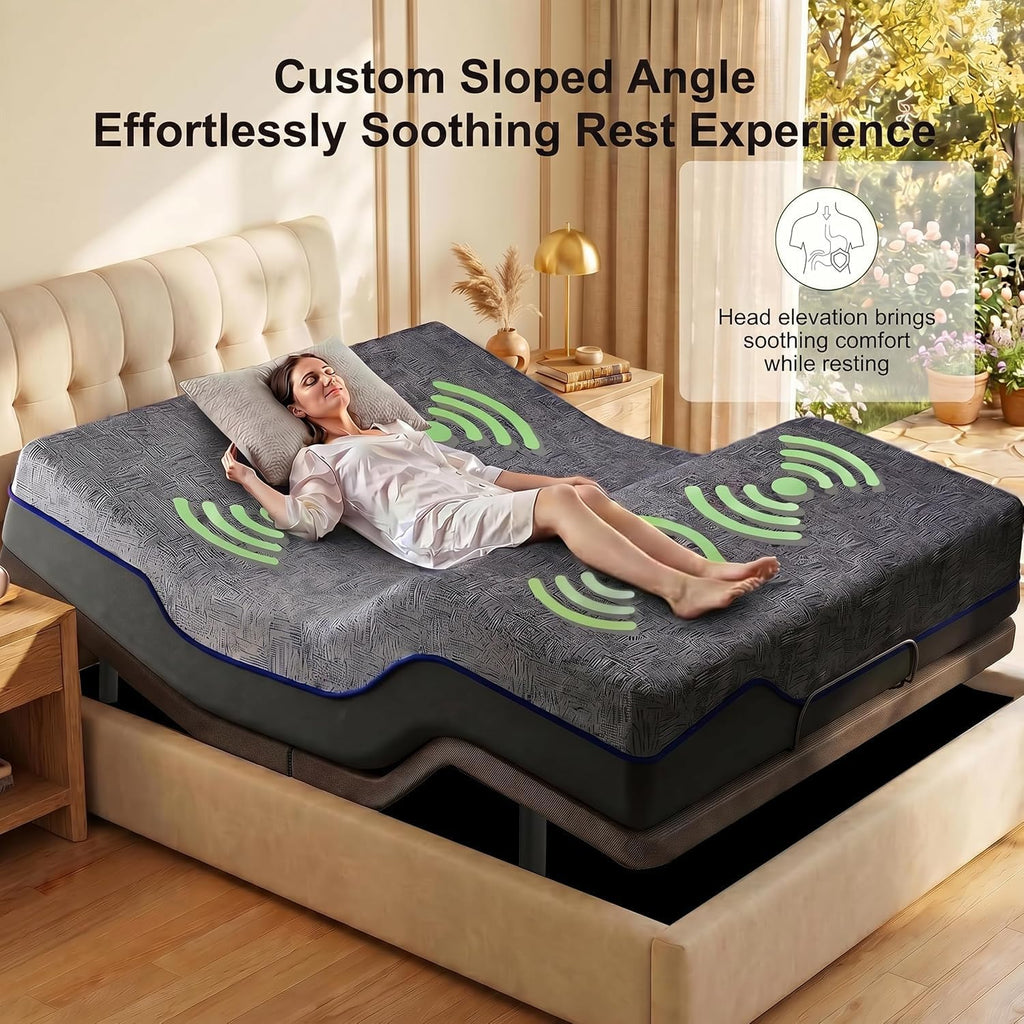 Split King Adjustable Bed Frame,Electric Adjustable Bed Base with Remote Quiet Adjustable Base Zero Gravity Bed - Set of 2