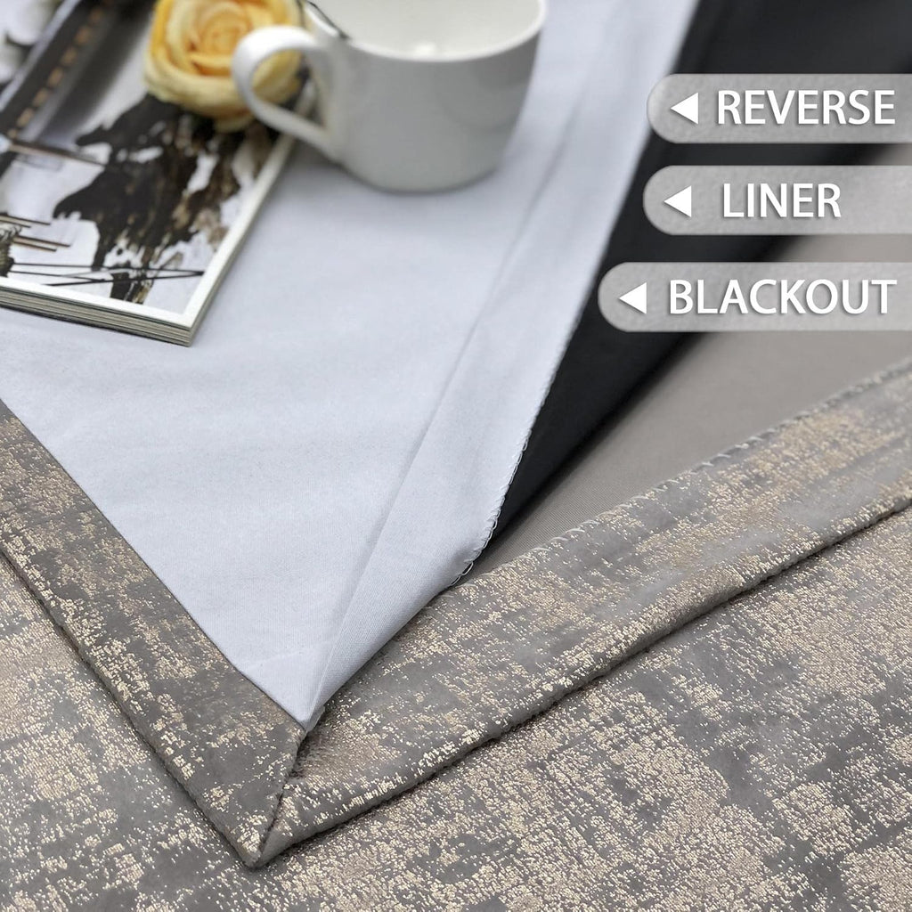 100% Blackout Soft Velvet Curtains for Bedroom Living Room Thermal Energy Saving 84 Inches Long Luxury Gold Foil