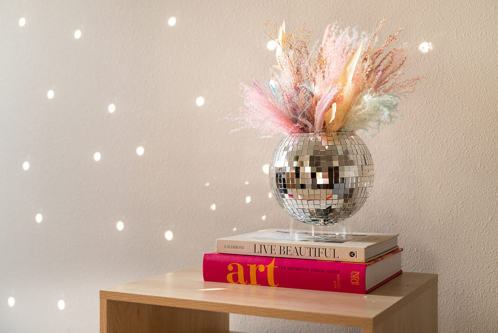 Disco Ball Planter 8" with Acrylic Base and Cotton Macrame Plant Hanger - Décor, Room Décor, Boho Décor, Disco