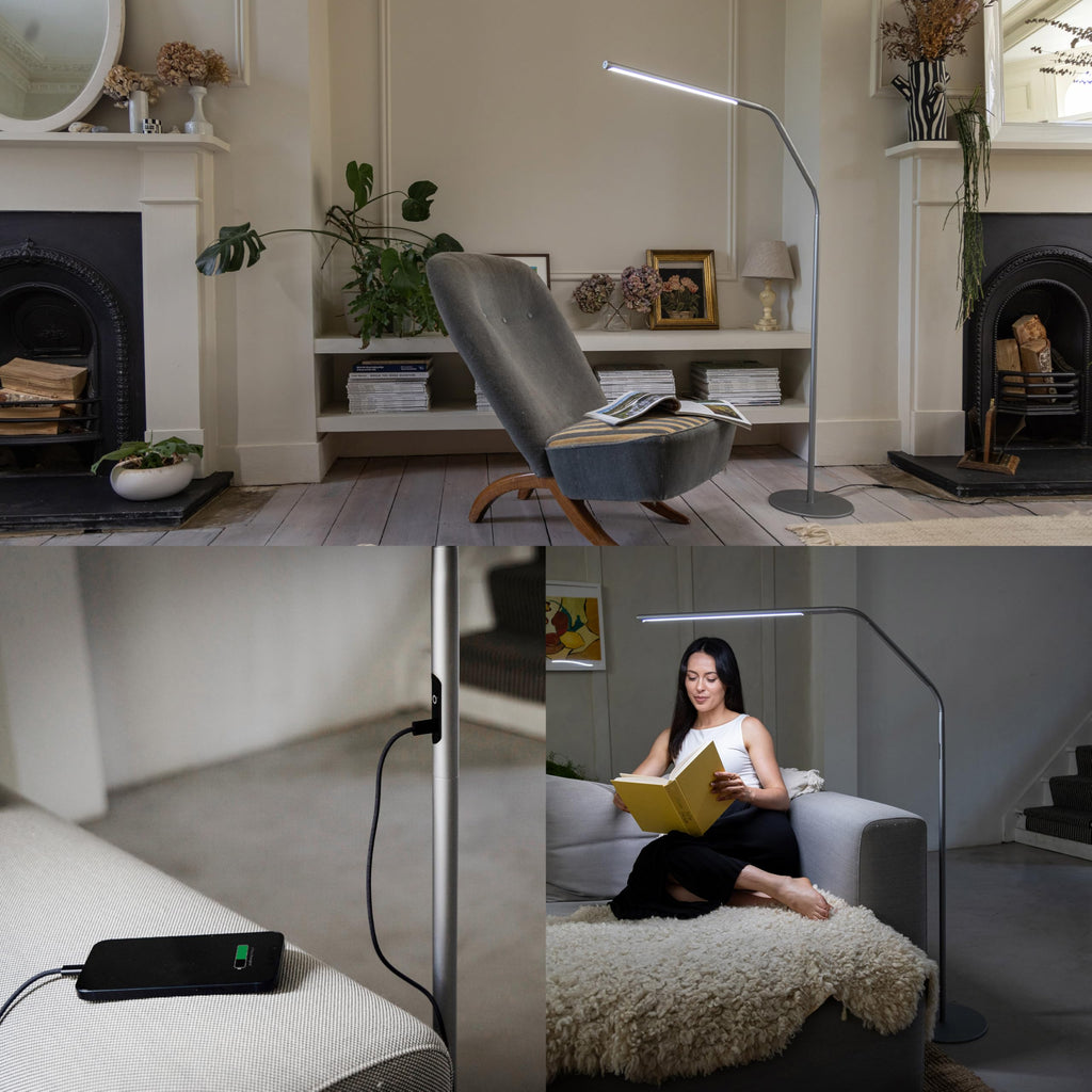 Slimline 4 LED Floor Lamp - 6, 000K, 3, 200 Lux, 4 Brightness Levels, USB-C Port for Fast Charging - Sleek Design