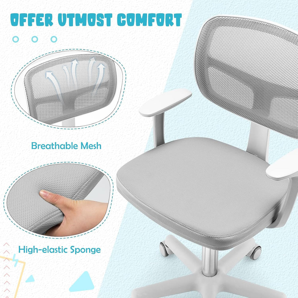 Kids Desk Chair, Height Adjustable Children Study Chair, Swivel Mesh Task Student Chair, Universal Casters, Child