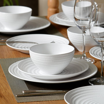 Melamine Dinnerware Sets for 4, 12PCs Anti-scratch Dishes Set, Classic White