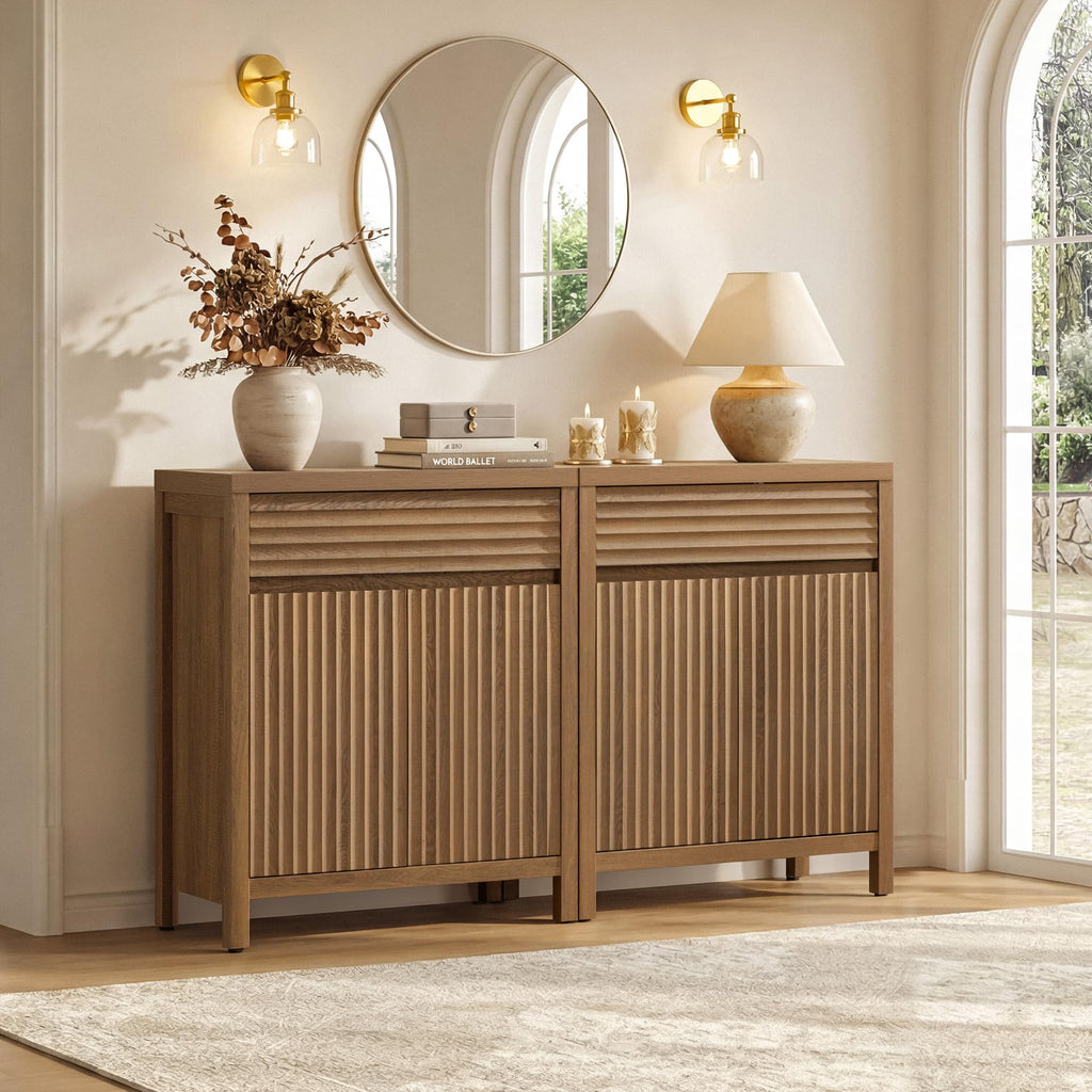87" Fluted Buffet Cabinet with Drawers, Large Modern Credenza