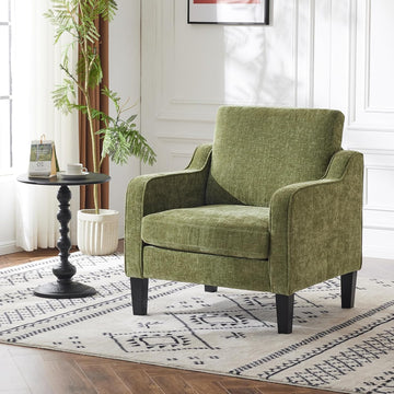 Chair Olive Green Upholstered Chenille Accent Chair , Mid-Century Modern Arm Chair Comfy Reading Chair with Scooped