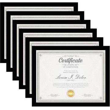 8.5x11 Picture Frame Black Set of 6, Certificate Photo 8.5 x 11 Wall or Tabletop Display