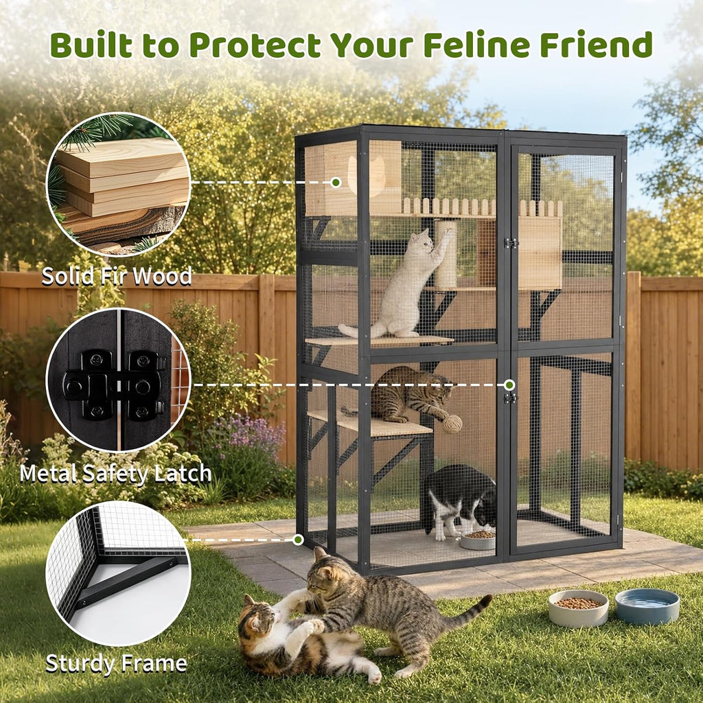 Catio Outdoor Cat Enclosure, 4-Tier Walk-in Cat House with Window Entrance