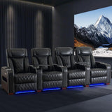 Luxury Home Theater Seating - Power Recliner with Adjustable Headrests, Blue LED Ambient Lighting, Tray Table