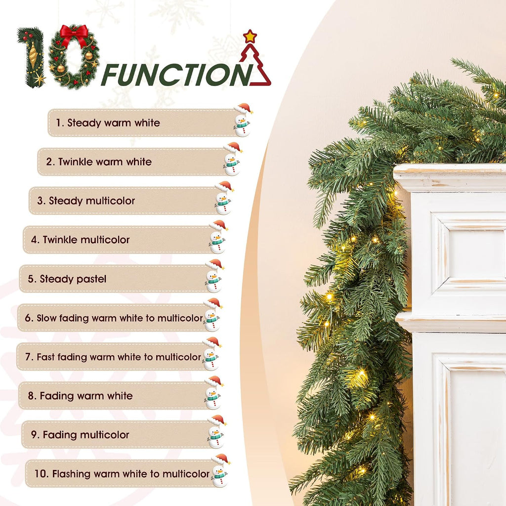 3 Pack 32"D Pre-Lit Artificial Christmas Wreath, Greenery Pine Wreath and Matching Set of 2 9ft Christmas Garlands