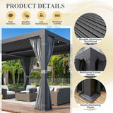Louvered Pergola 12x24, Aluminum with Adjustable Roof, Outdoor with Waterproof Curtains and Nets, Dark Grey