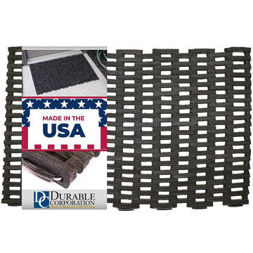 Durite Outdoor Entrance Mat, Recycled Rubber Tire-Link Doormat, Heavy Duty Straight Weave Drainage Mat, Black, 17" x