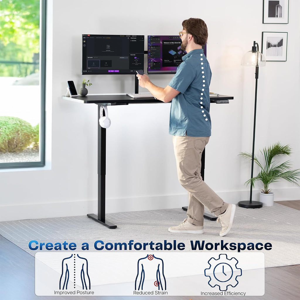 Black 60 x 24 in Standing Desk, DESK-KIT-1B6B | Electric, Holds 220 lbs, Sit Stand, Height Adjustable, Solid