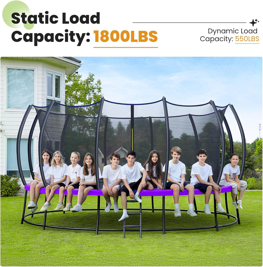 1800LBS Capacity No-Gap Design 16 15 14 12FT Trampoline with Safety Enclosure Net and Non-Slip Ladder 10-Year Quality