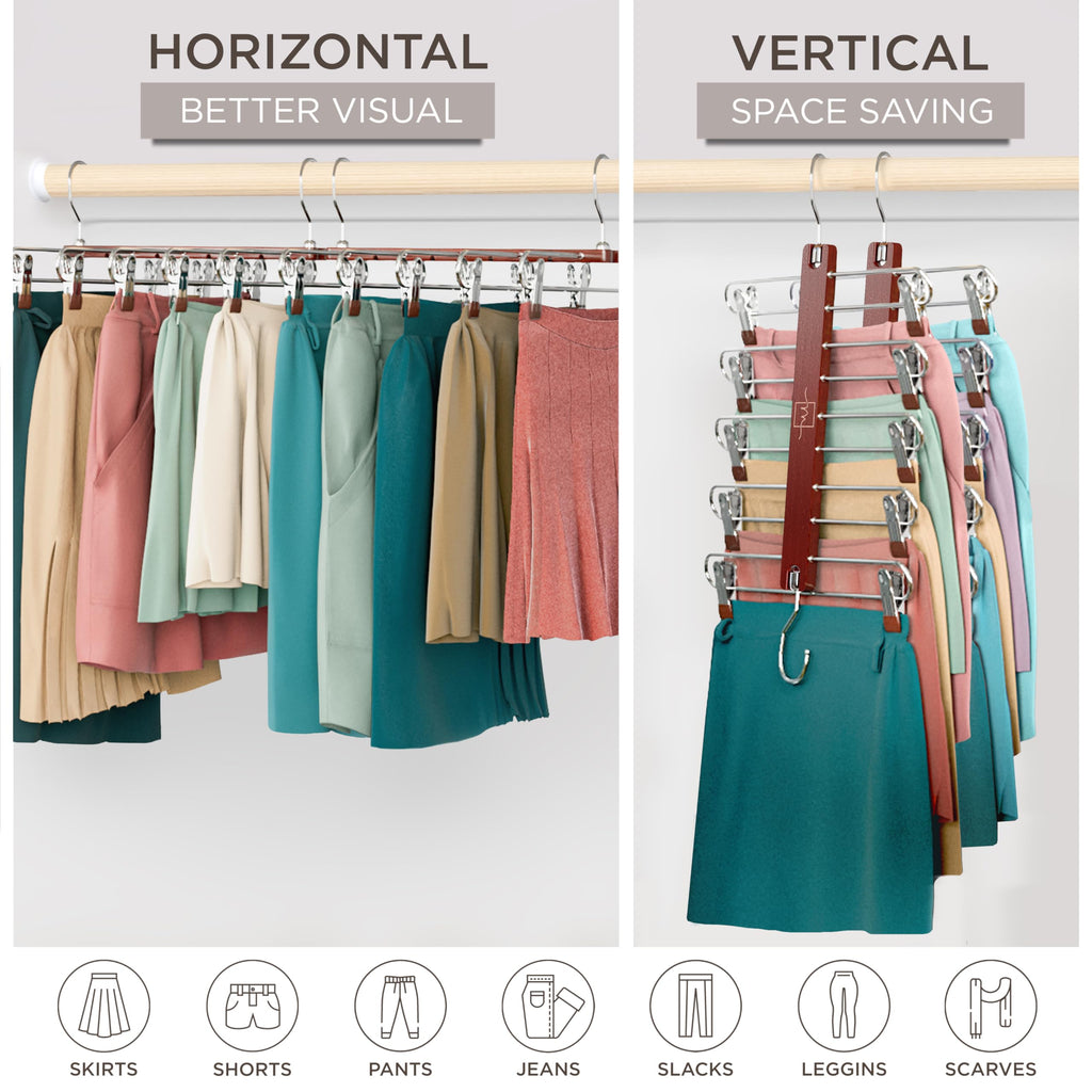 Skirt Hangers Space Saving with Clips - 2 Pack European Beechwood