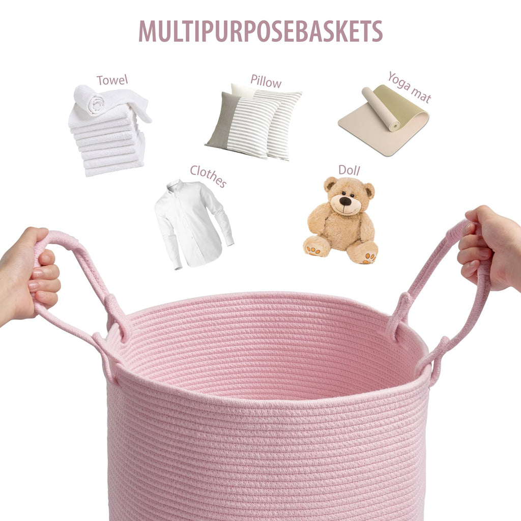 Hamper Basket, Woven Cotton Rope Blanket Basket, Nursery Storage