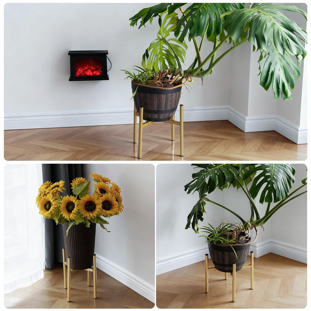 Adjustable Metal Plant Stand Indoor, Fits 8-14 Inch Pots, Mid Century Modern Gold Planter Holder, 2 Heights, Heavy