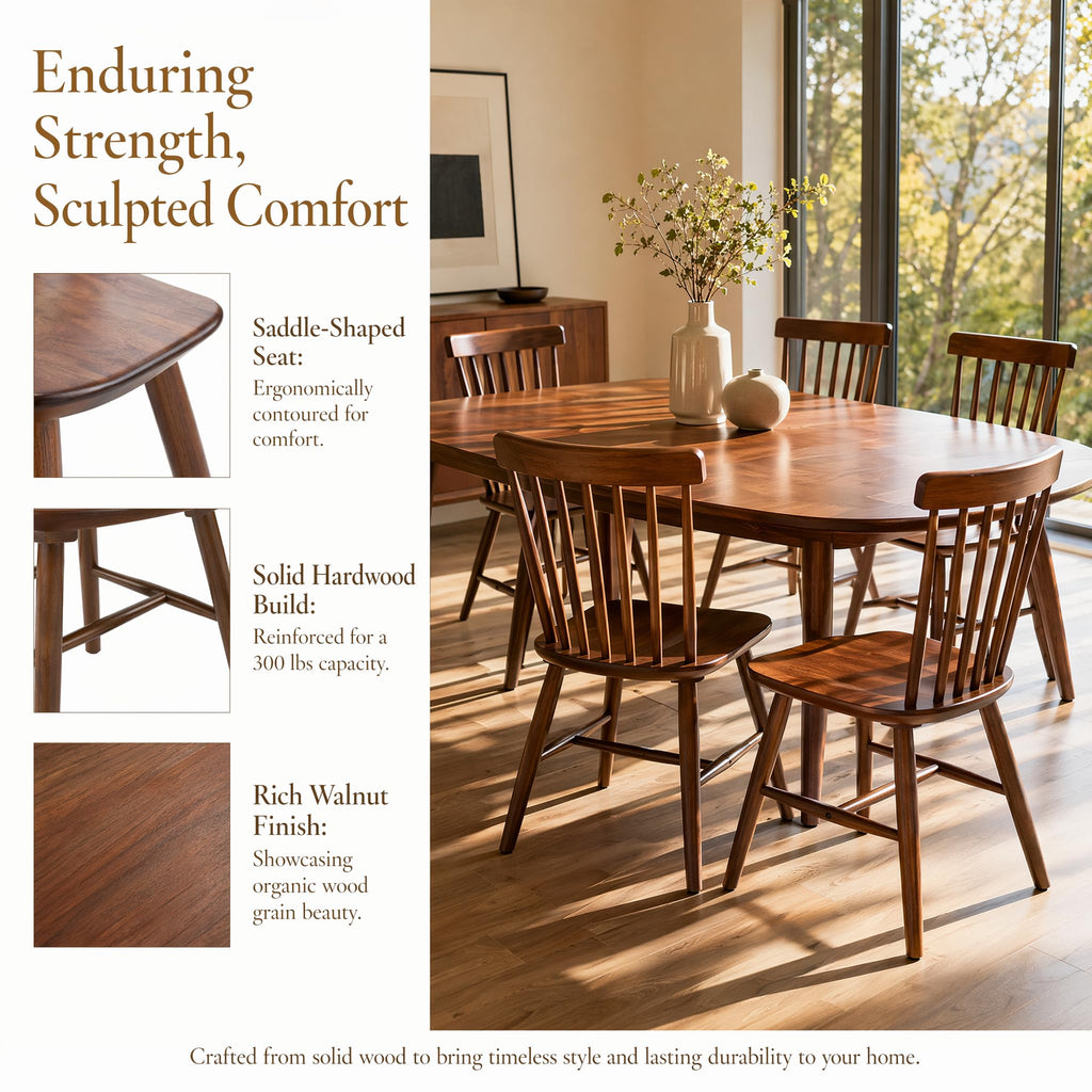 Windsor Dining Chairs Set of 4, Spindle Back Wooden Chairs