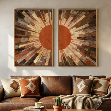 Large Framed Boho Mid Century Modern Wall Art, 24x36 Inch
